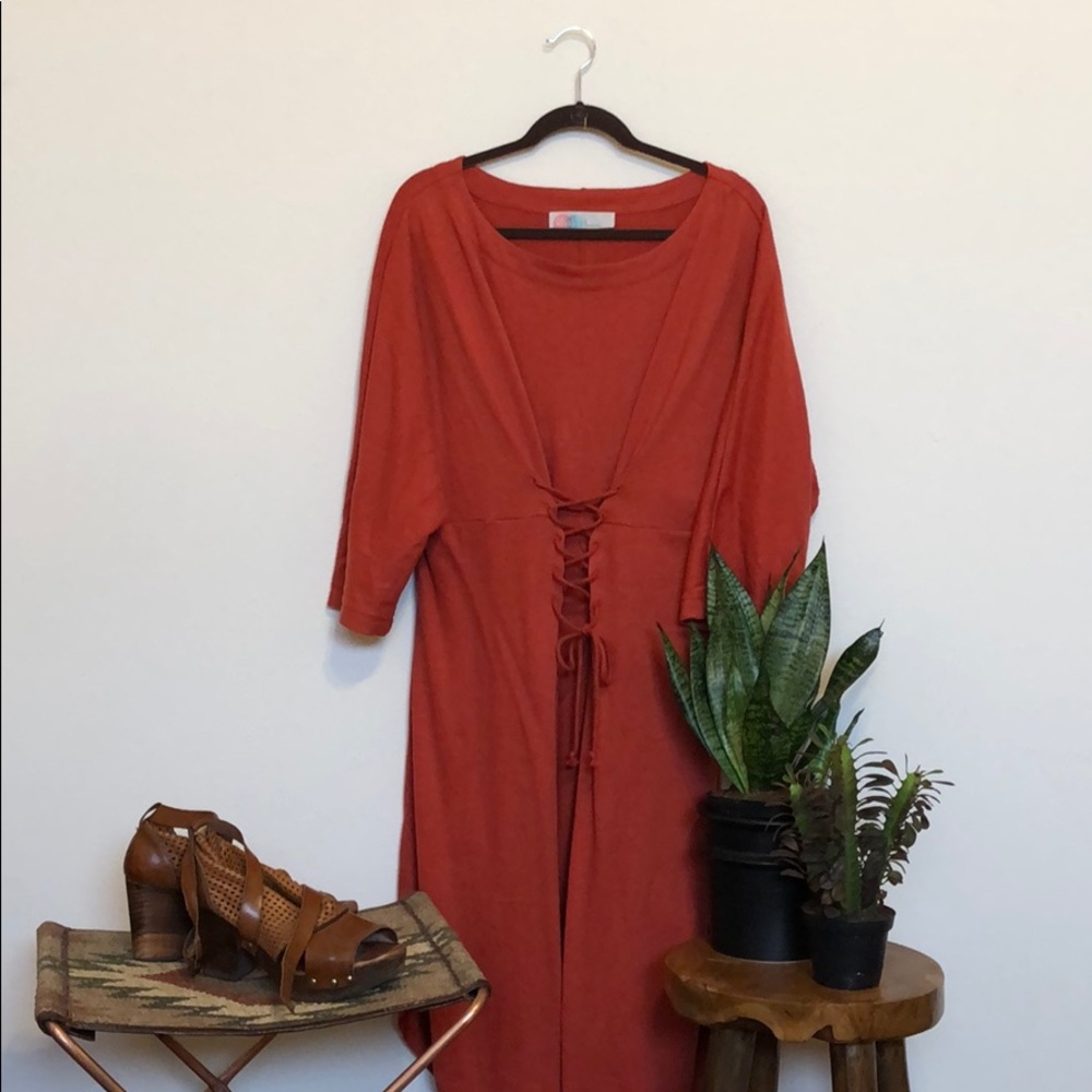 FP Beach Midi Lace-up Dress Terracotta